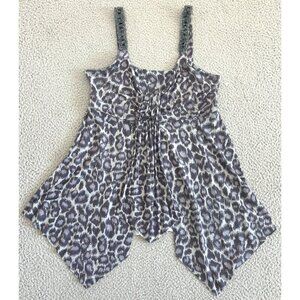 Vertigo Paris Y2K Animal Print Babydoll Top‎ Beaded Asymmetric